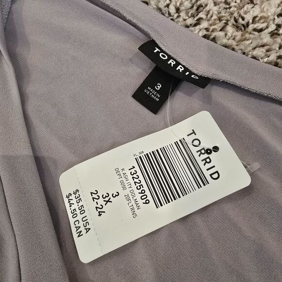 NWT Torrid Short Dolman Sleeve Top Women's Plus Size 3 3X Grey Stretch Shirt - Picture 4 of 6